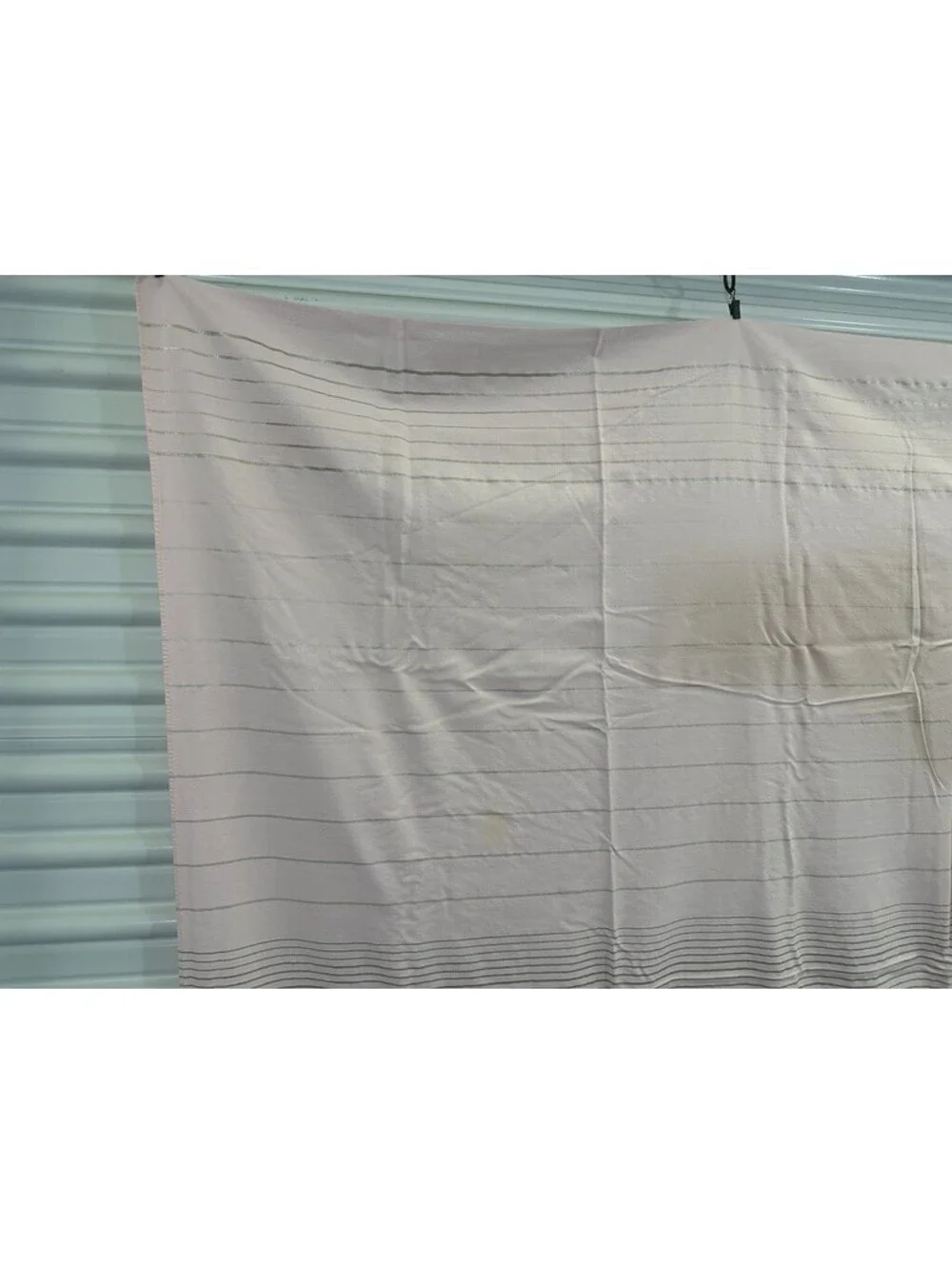Pink Silver Striped Vintage Tablecloth Topper 7 Napkins